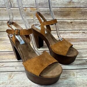 Steve Madden Womens Brown Suede Leather Lulla Open Toe Plat Form Sandals 11
